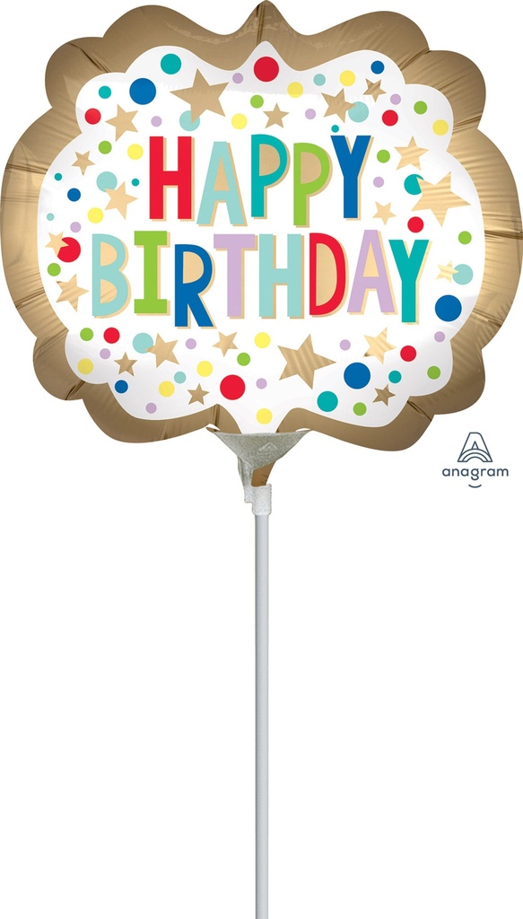 Mini Shape Gold Satin Marquee Air-Filled 14 Inch Foil Balloon + Stick