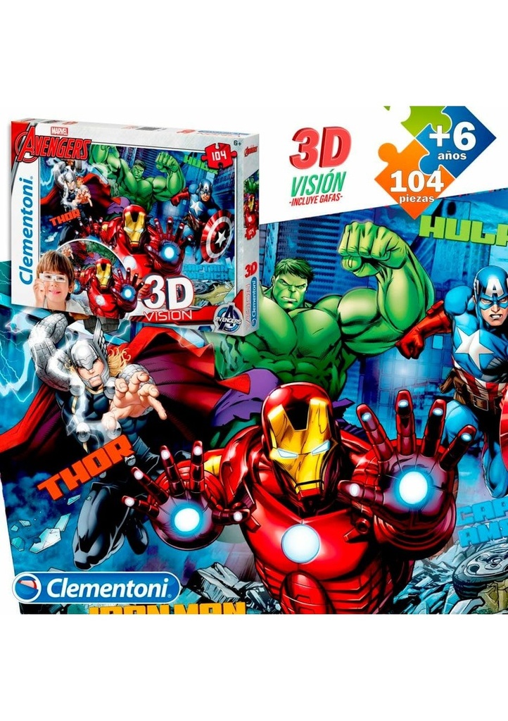 Marvel Avengers Puzzle With 3D Glasses - 104pcs