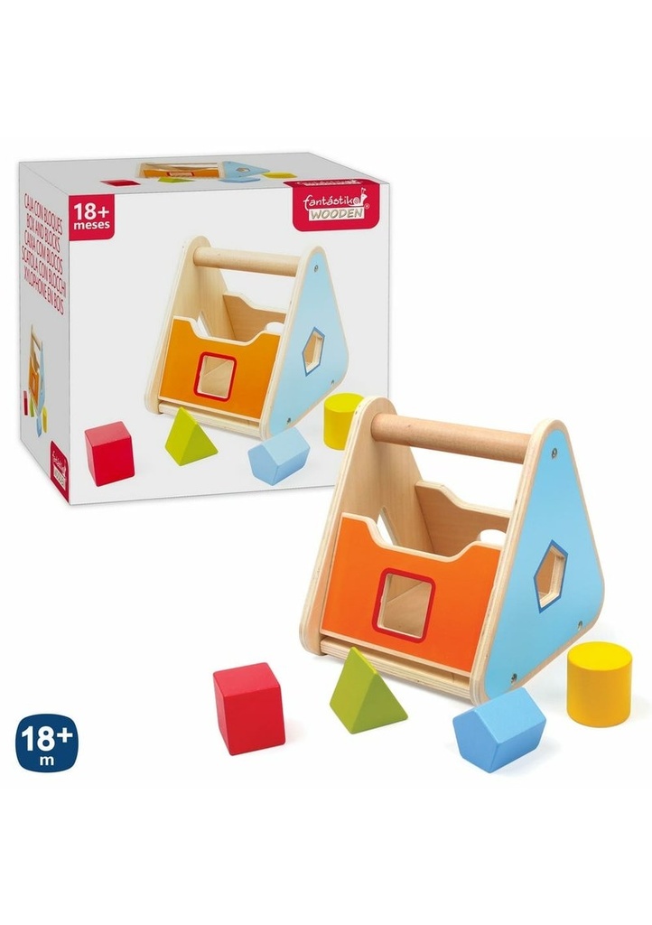 [96383] Wooden Bucket With Blocks - 15cm x 18cm x 17cm