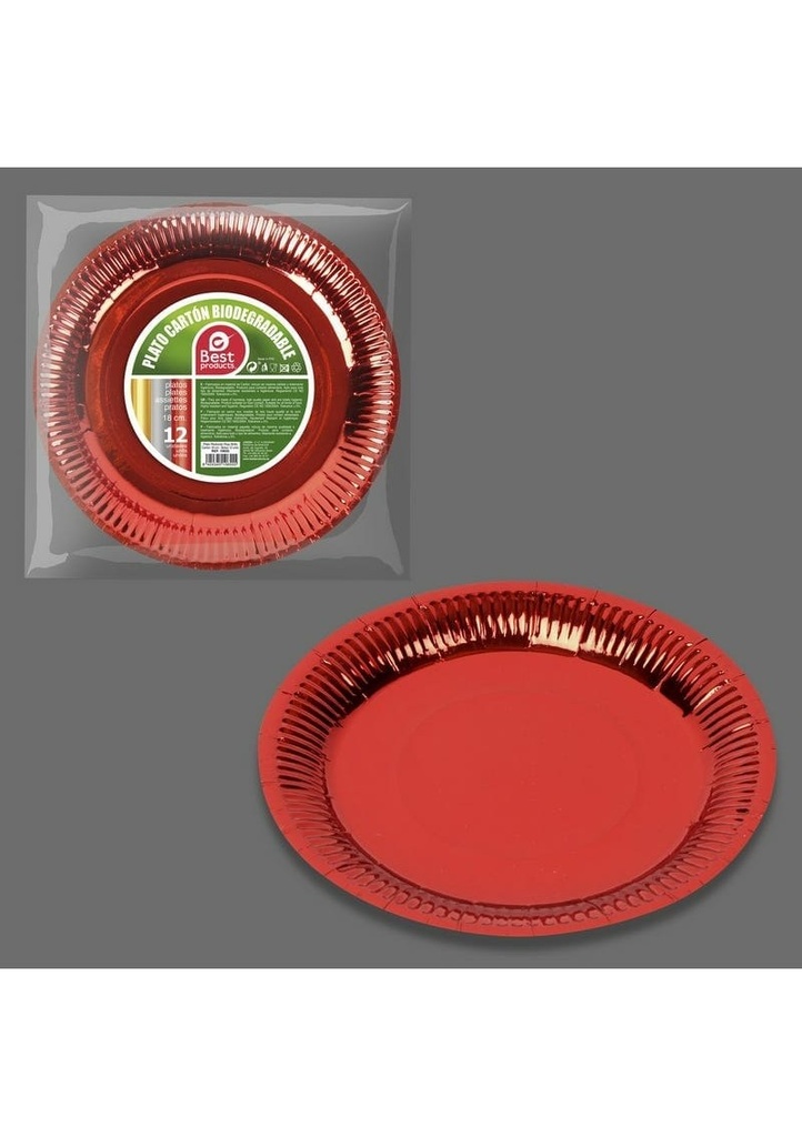 Metallic Red Round Paper Plates 18cm- 12pk