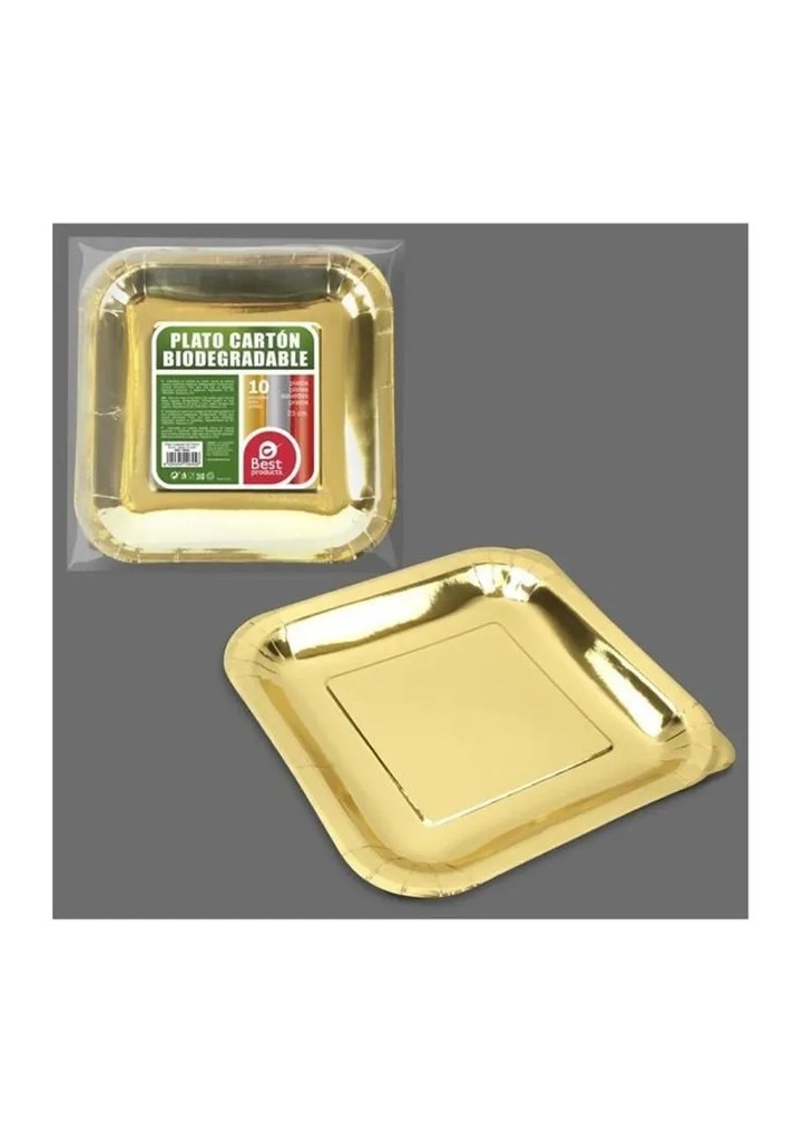 Metallic Gold Square Paper Plates 23cm - 10pk