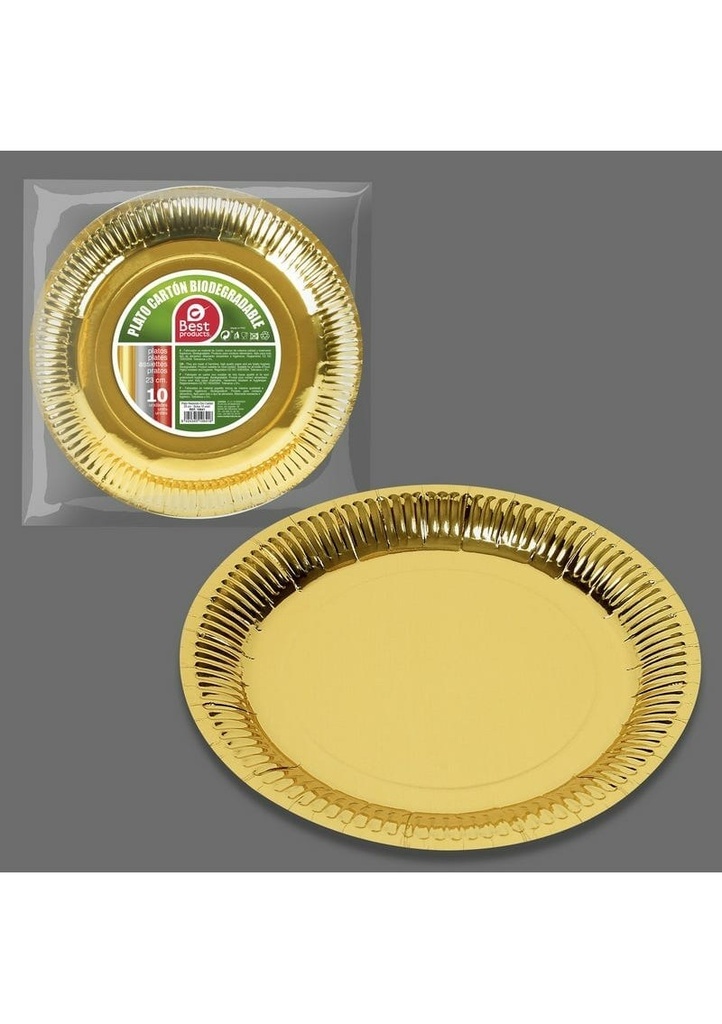 Metallic Gold Round Paper Plates 23cm - 10pk