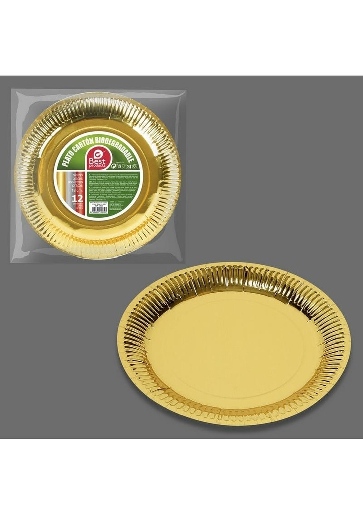 Metallic Gold Round Paper Plates 18cm - 12pk