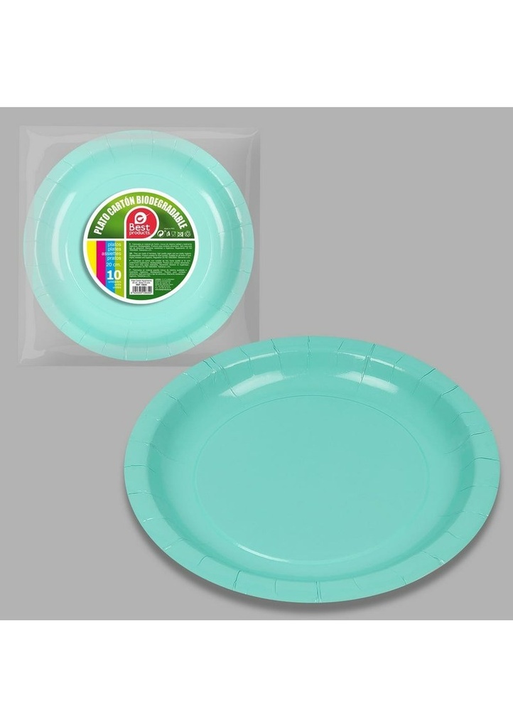 [10634] Round Paper Plate 20cm Aquamarine - 10pk