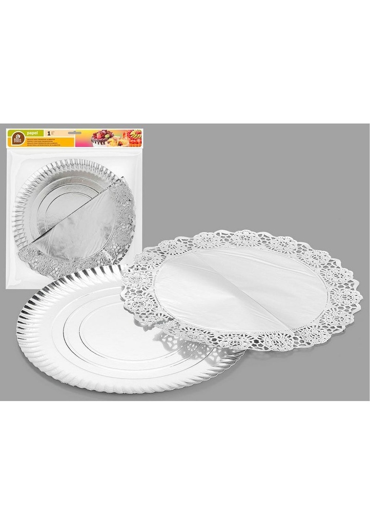 S/1 ROUND TRAY WITH SILVER DOILY 30 CM