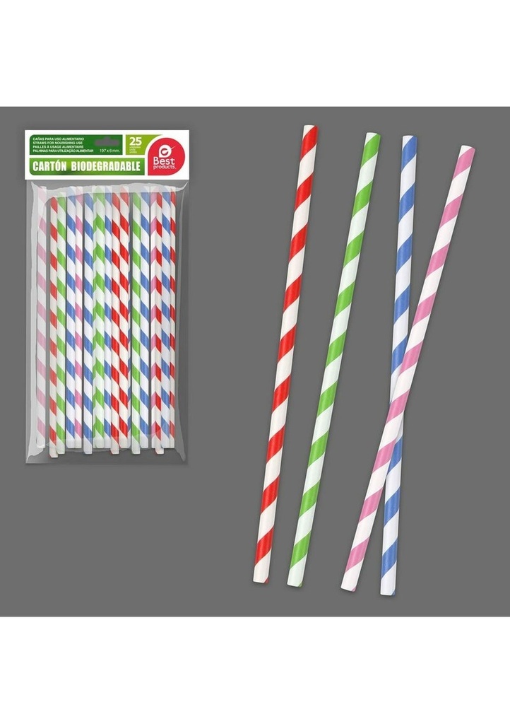 Rainbow Paper Straws 197x6mm - 25pk