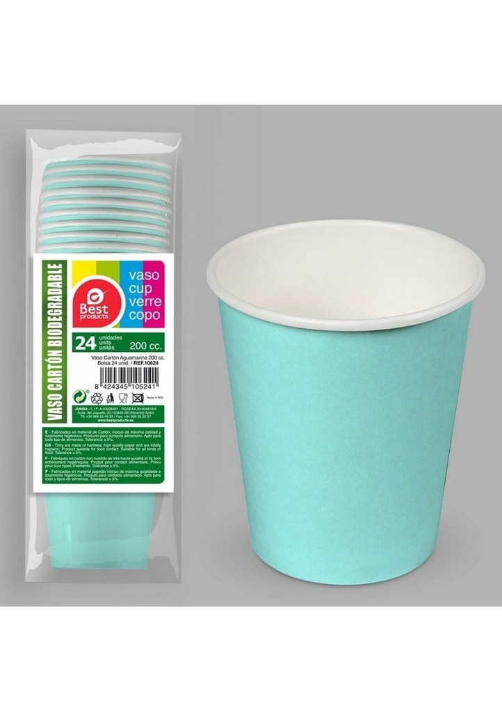 [10624] Paper Cups 200ml Aqua Marine - 24pk