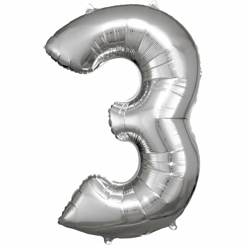 34 Inch Foil Balloon Number 3 - Silver