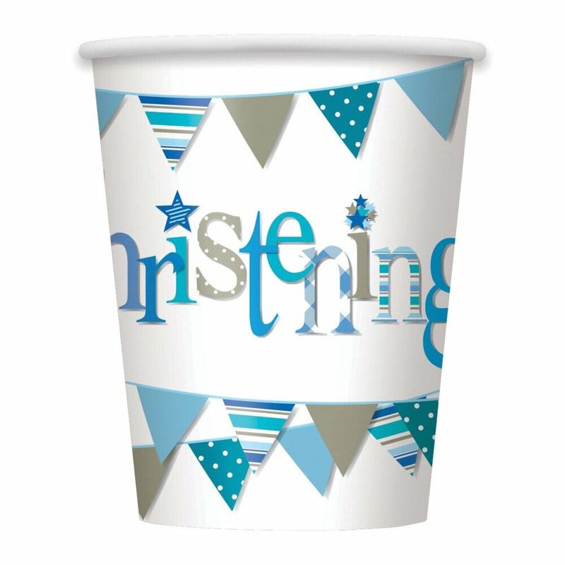 [52056] Blue Bunting Christening 9oz Paper Cups - 8pk