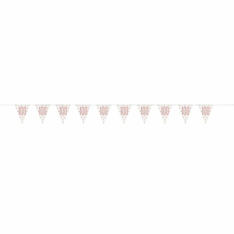 [84848_1] Birthday Rose Gold Glitz Number 100 Prism Pennant Banner - 9 ft
