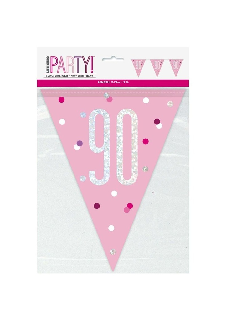 Glitz Pink & Silver Prismatic Plastic Flag Banner 90 - 9 Feet