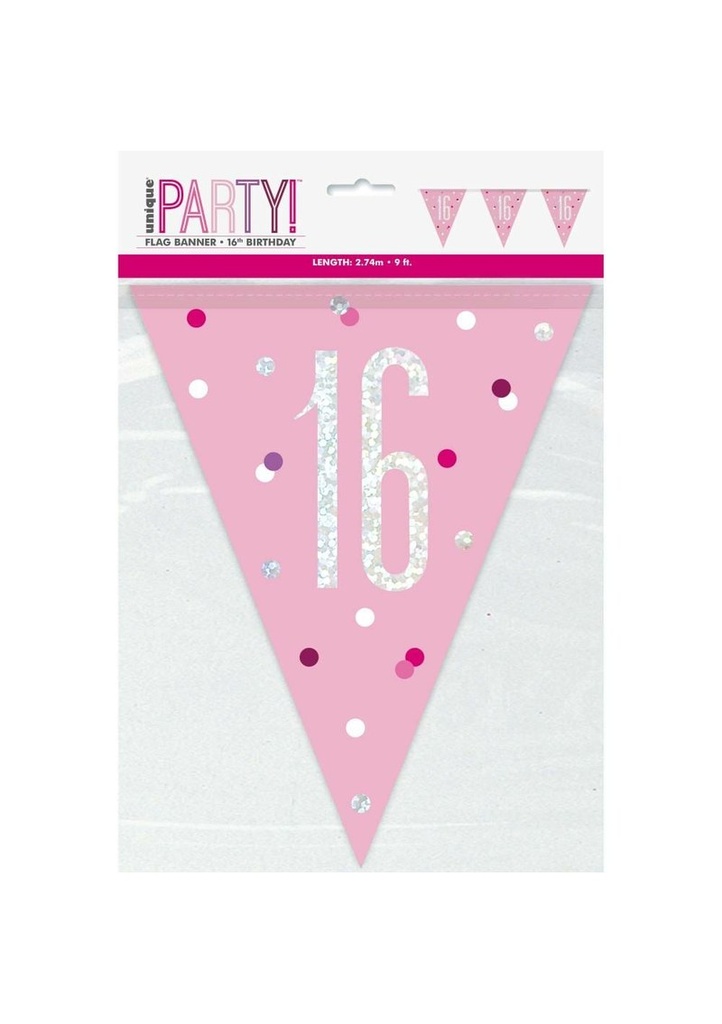 Glitz Pink & Silver Prismatic Plastic Flag Banner 16 - 9 Feet