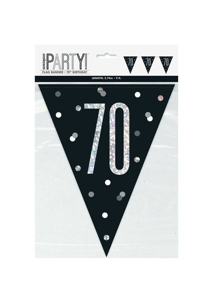 [83430] Glitz Black & Silver Prismatic Plastic Flag Banner 70 - 9 Feet