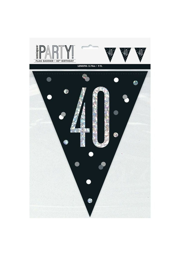 [83427] Glitz Black & Silver Prismatic Plastic Flag Banner 40 - 9 Feet