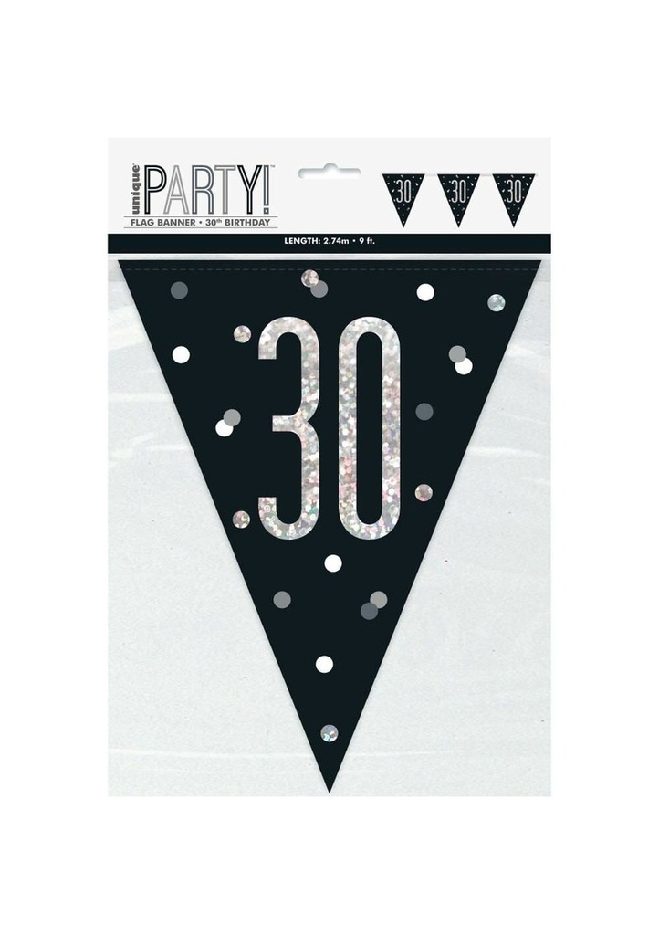 Glitz Black & Silver Prismatic Plastic Flag Banner 30 - 9 Feet