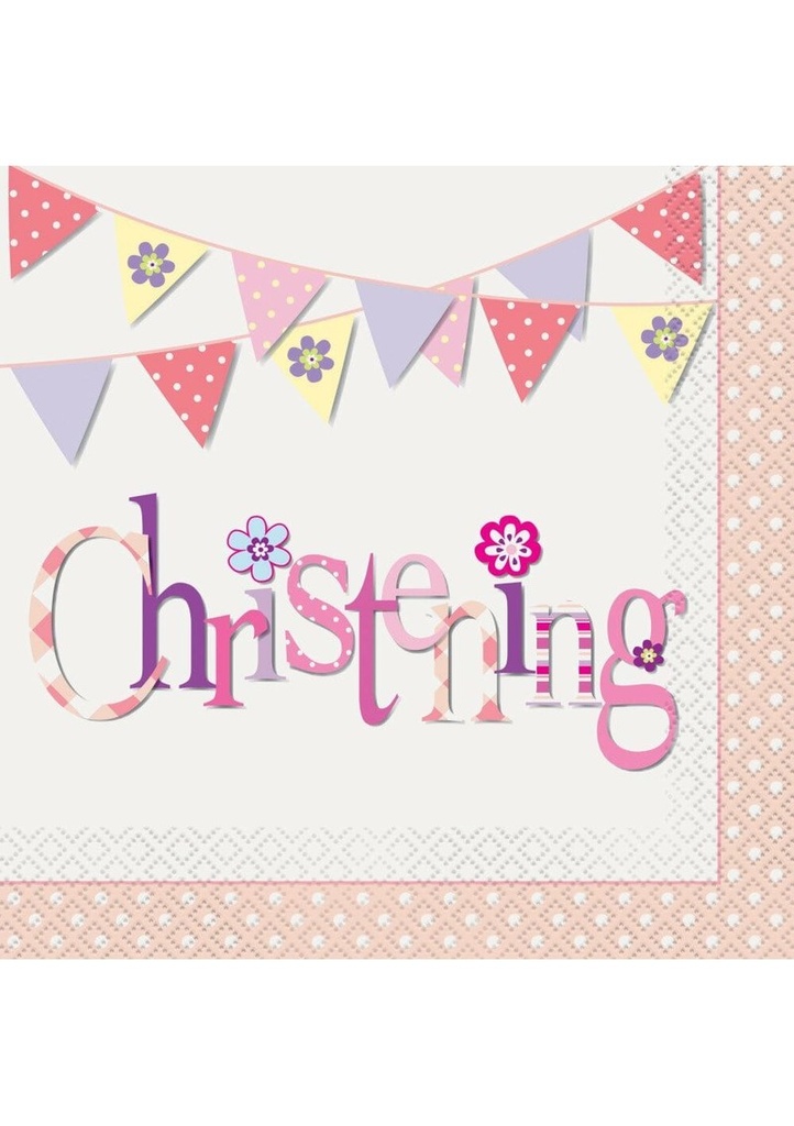 Pink Bunting Christening Luncheon Napkins - 16pk
