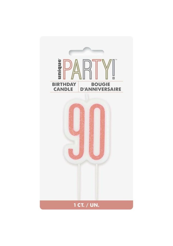 Glitz Rose Gold Numeral Birthday Candle 90