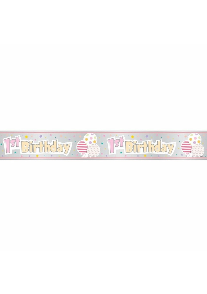Foil Pink Pattern Girl 1st Birthday Banner - 12 ft - Long Fold