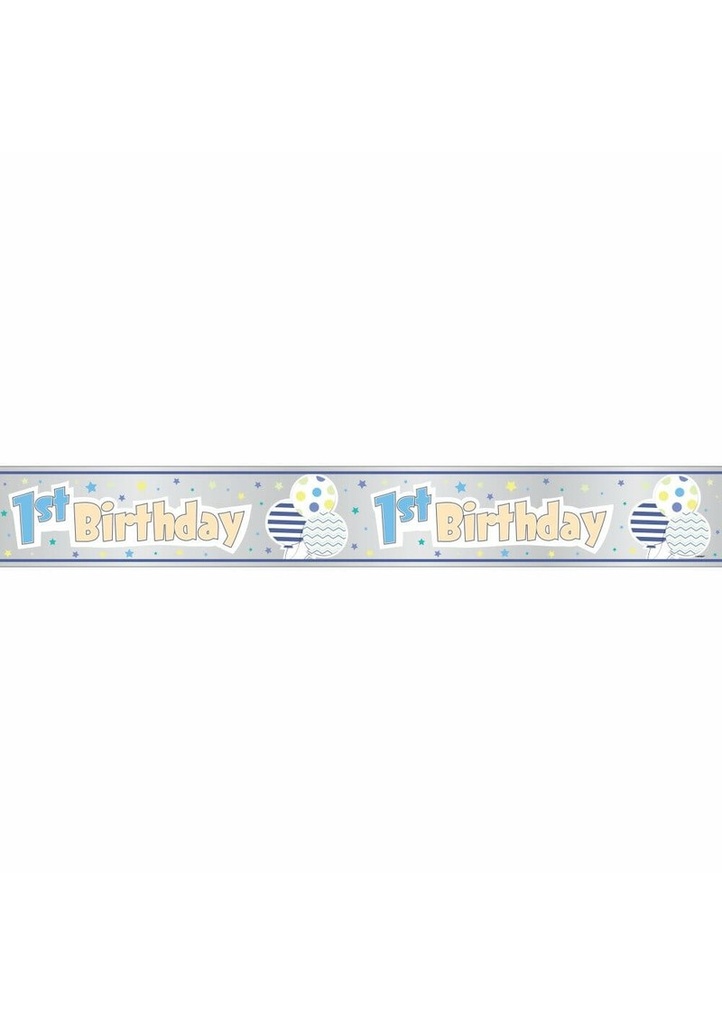 Foil Blue Pattern Boy 1st Birthday Banner - 12 ft - Long Fold