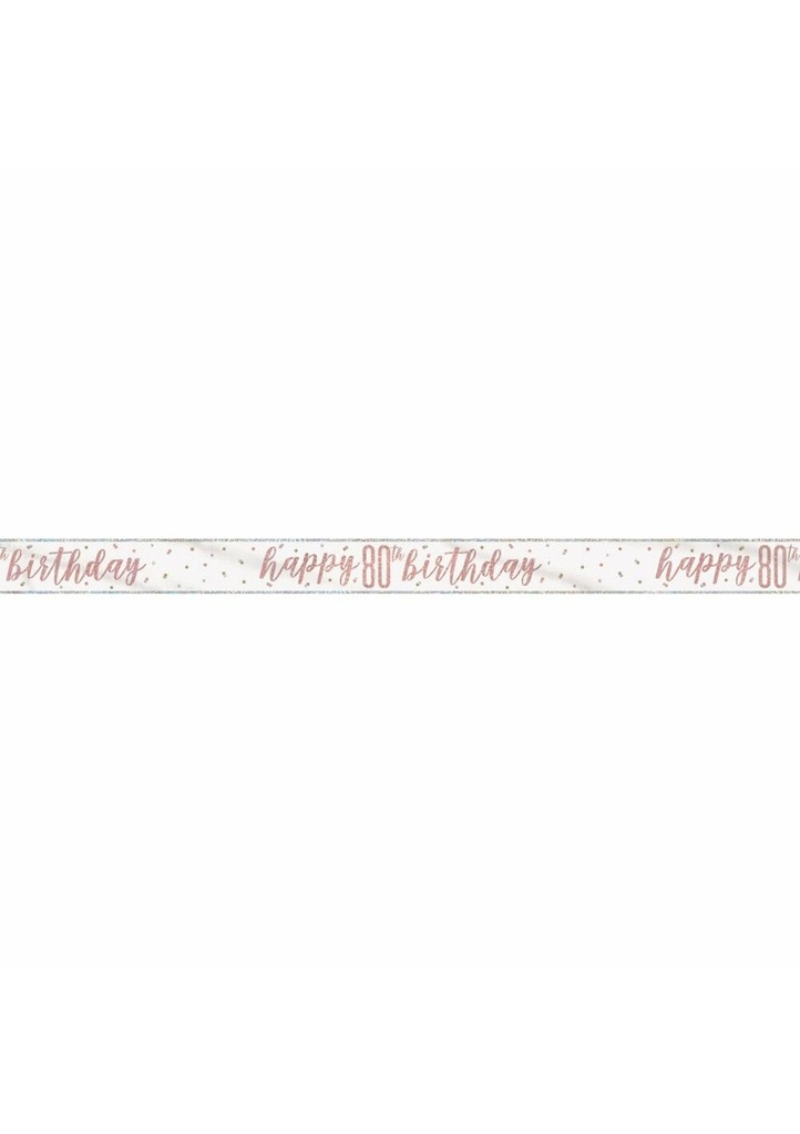 Glitz Rose Gold Foil Banner Happy 80th Birthday - 9 Feet