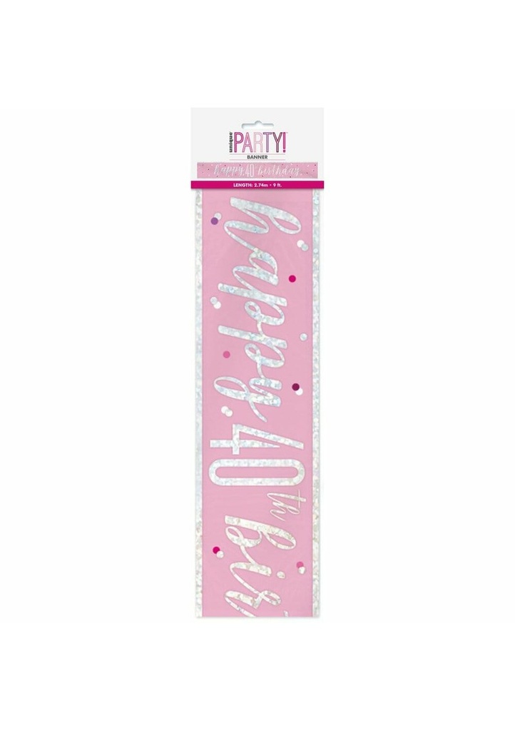 [83494_1] Glitz Pink & Silver Foil Banner Happy 40th Birthday - 9 Feet