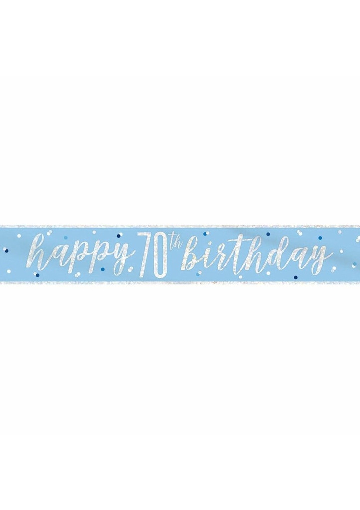 [83484] Glitz Blue & Silver Foil Banner Happy 70th Birthday - 9 Feet