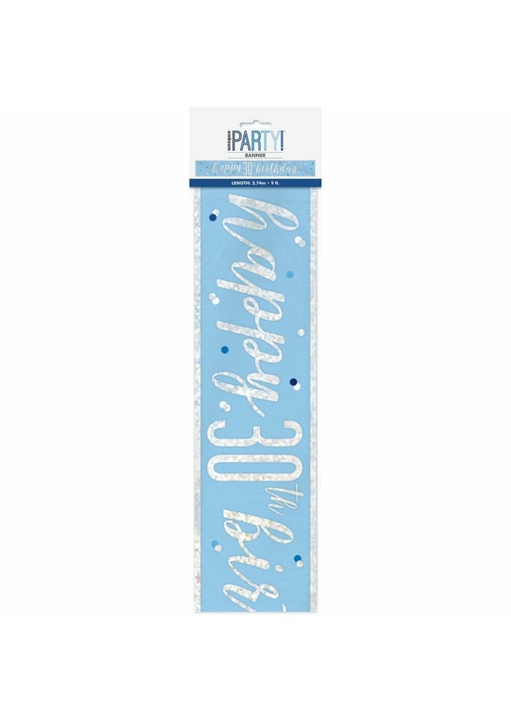 Glitz Blue & Silver Foil Banner Happy 30th Birthday - 9 Feet