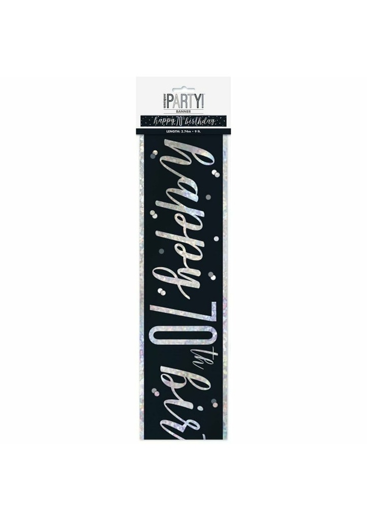 Glitz Black & Silver Foil Banner Happy 70th Birthday - 9 Feet