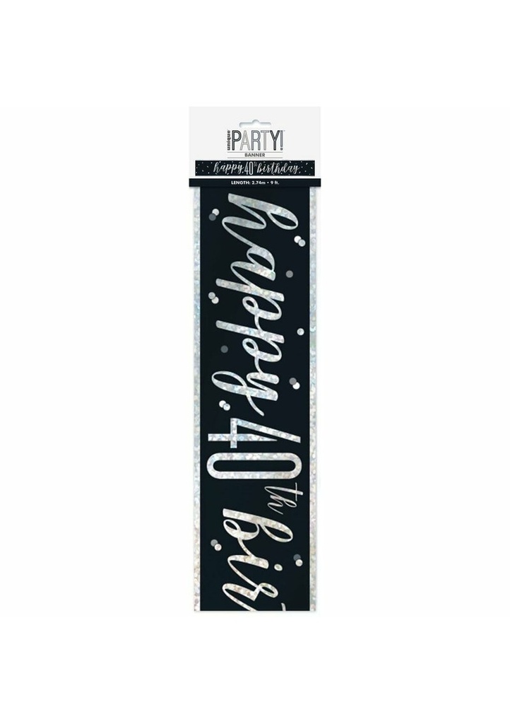 Glitz Black & Silver Foil Banner Happy 40th Birthday - 9 Feet