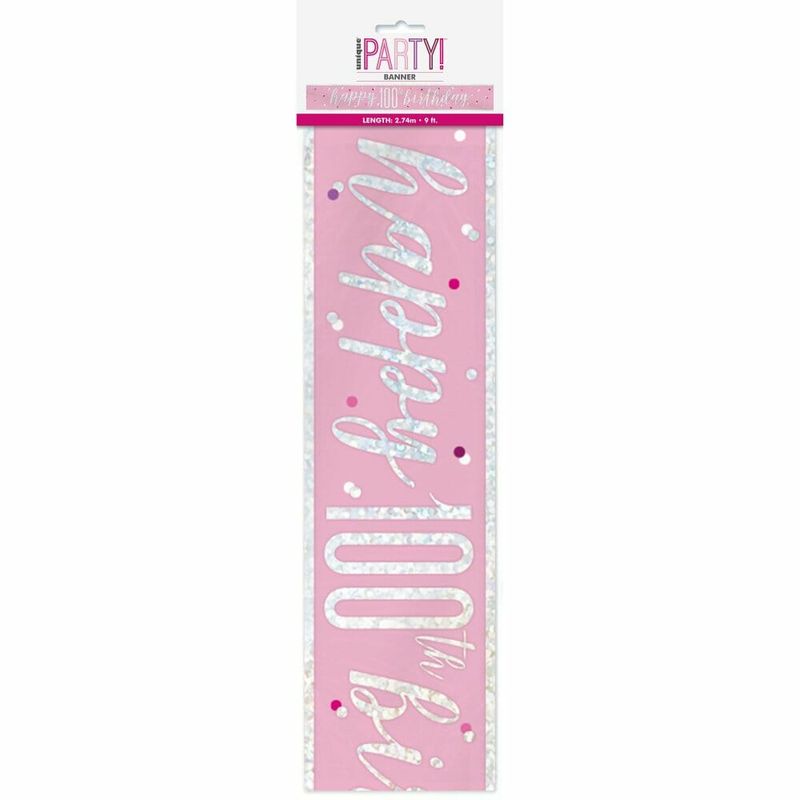[83500-1] Birthday Pink Glitz Number 100 Prism Banner - 9 ft