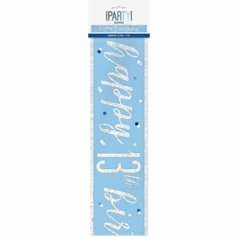 Birthday Blue Glitz Number 13 Prism Banner - 9 ft