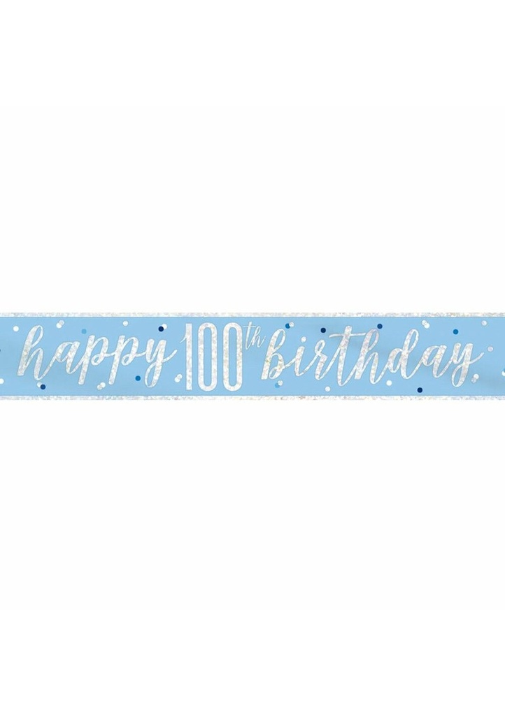 [83487] Glitz Blue & Silver Foil Banner Happy 100th Birthday - 9 Feet