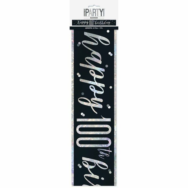 [83474] Birthday Black Glitz Number 100 Prism Banner - 9 ft