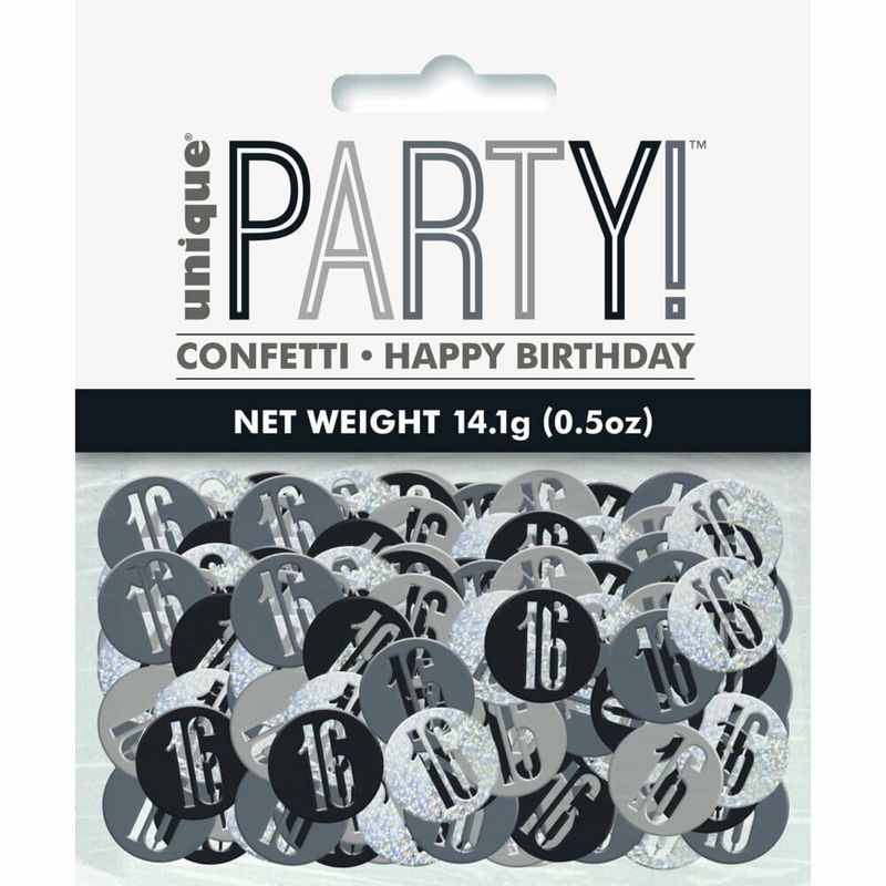 Birthday Black Glitz Number 16 Confetti - .5oz