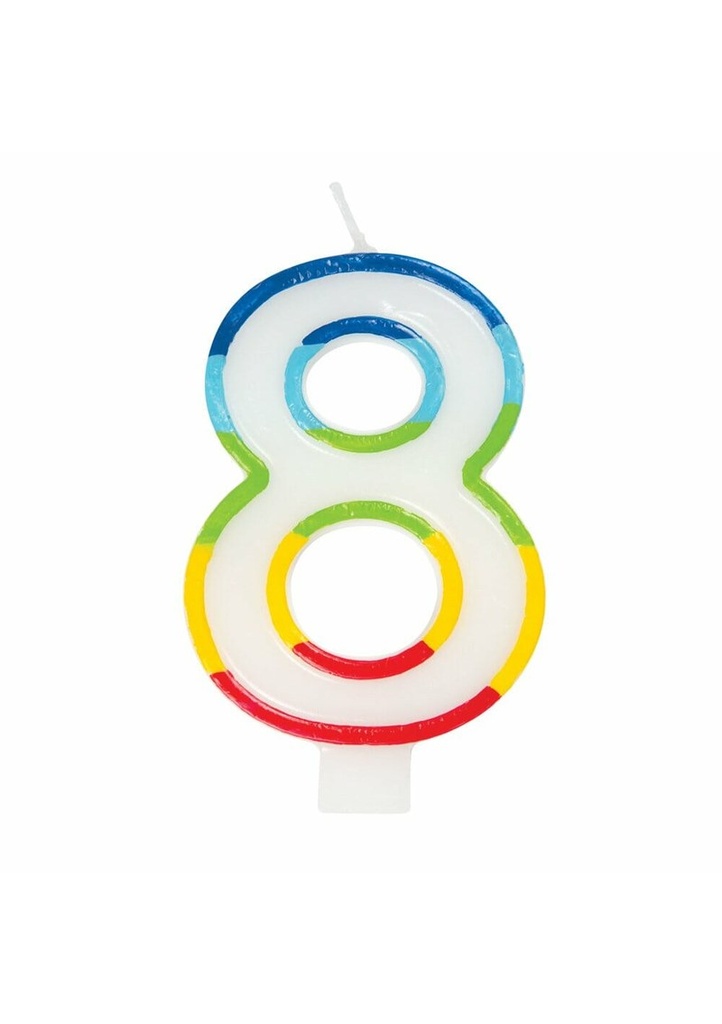 Rainbow Border Number 8 Birthday Candle