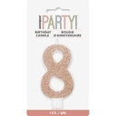 Birthday Rose Gold Glitz Glitter Number 8 Birthday Candle
