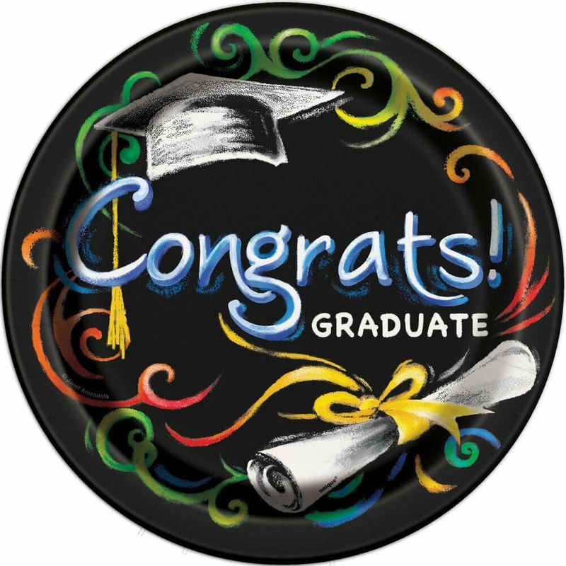 Chalkboard Graduation Round 9 Inch Dinner Plates - 8pk