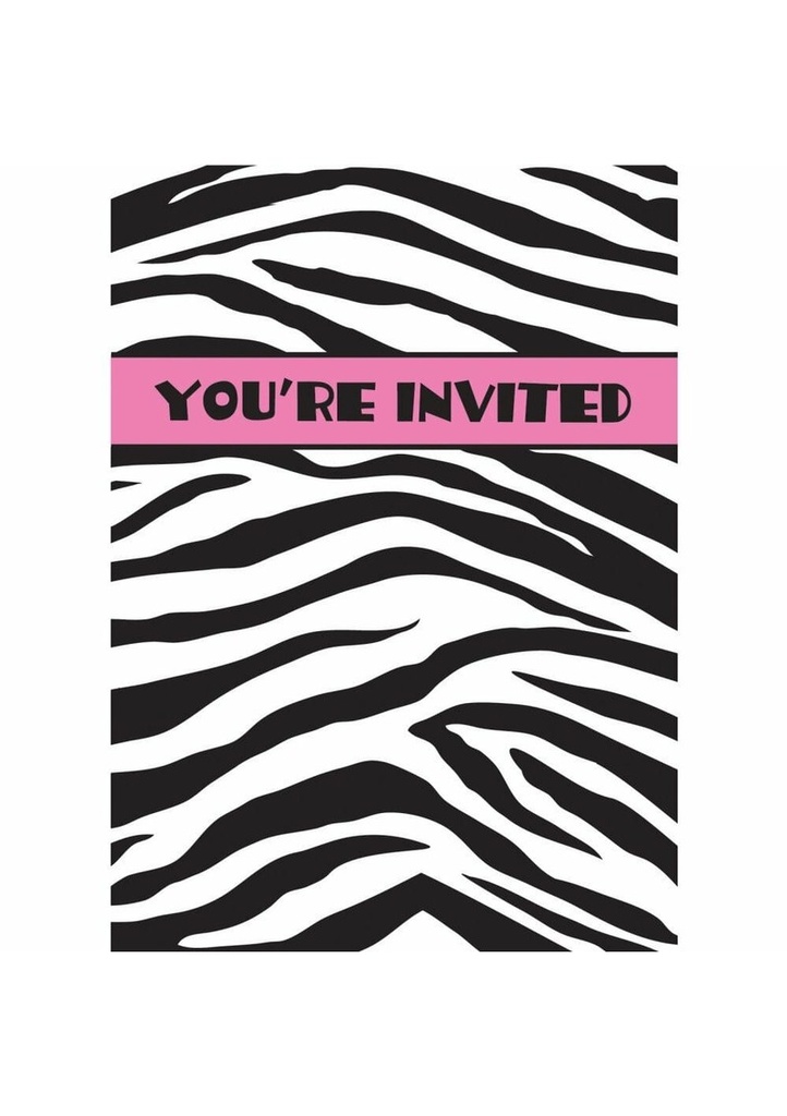 Zebra Passion Pink Invitations - 8pk