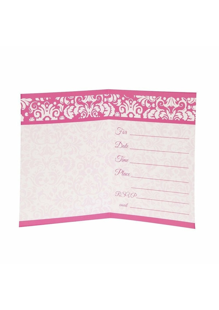 Pink Damask Invitations - 8pk