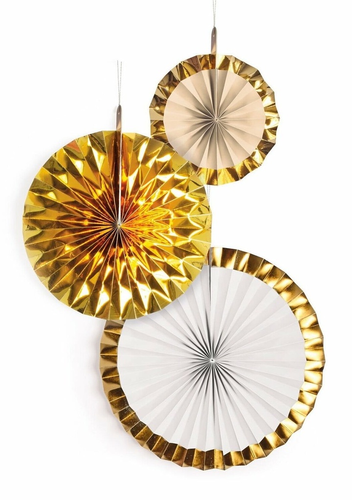[9904628] Fan Decorations Gold Brush Paper 18 cm / 30 cm / 38 cm - 3pk