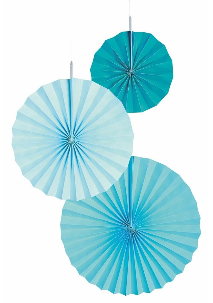 [9904624] Fan Decorations Aqua Glamor Paper 18 cm / 30 cm / 38 cm - 3pk