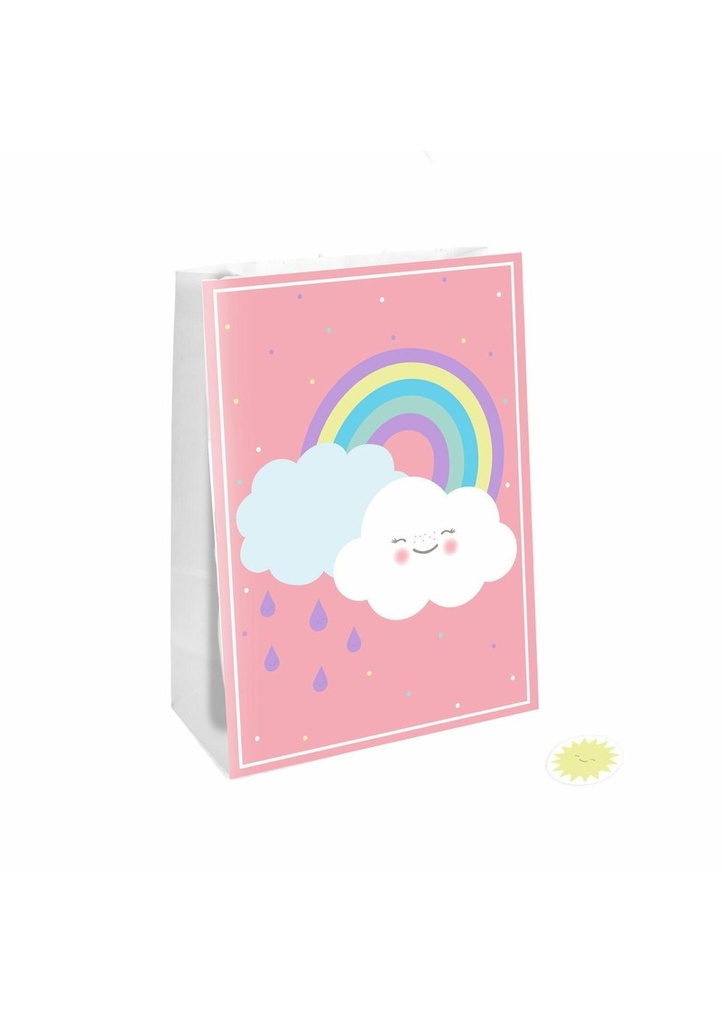 Rainbow & Cloud Paper Party Bags with Stickers 14.7 x 21cm - 4pk