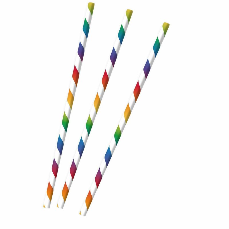 [9904285] 12 Drinking Straws Bright Rainbow Paper 19.7 cm