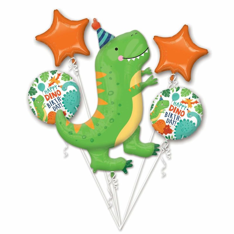 [4067001] Dino-Mite Party Foil Balloon Bouquet - 5pk