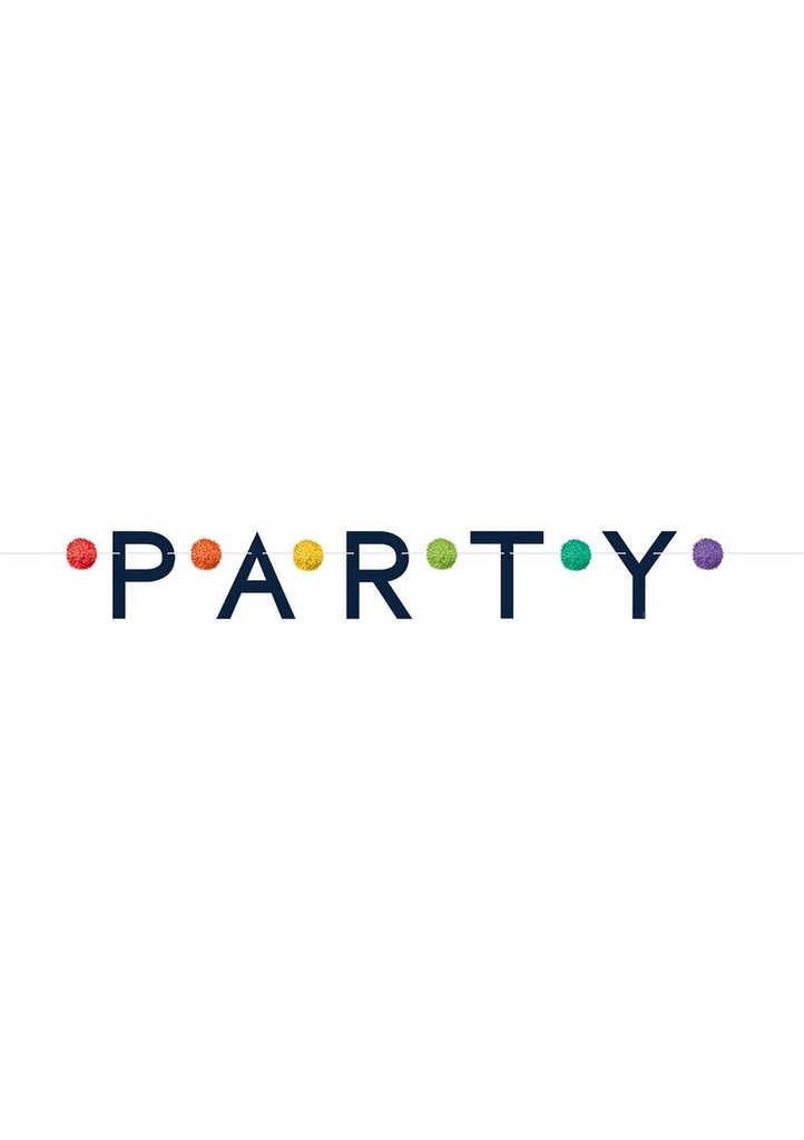 P.A.R.T.Y Multicolour Letter Banner With Pom Poms - 190cm