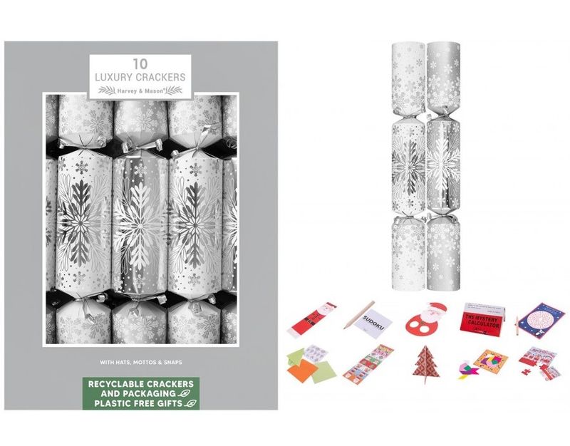 Christmas Crackers Luxury Silver & White Design 35cm - 10pk