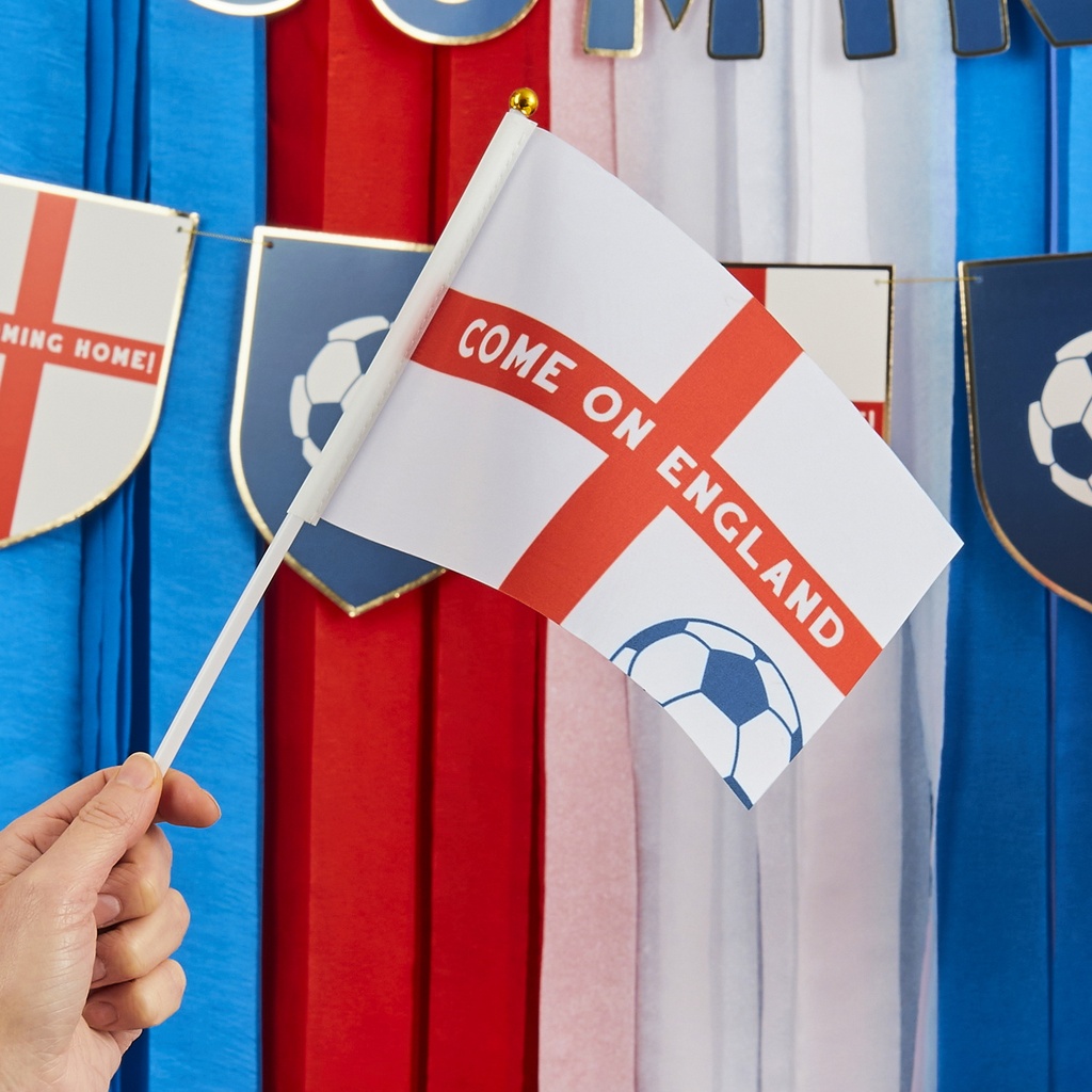 Come On England Polyester Small Waving Flags - 6pk