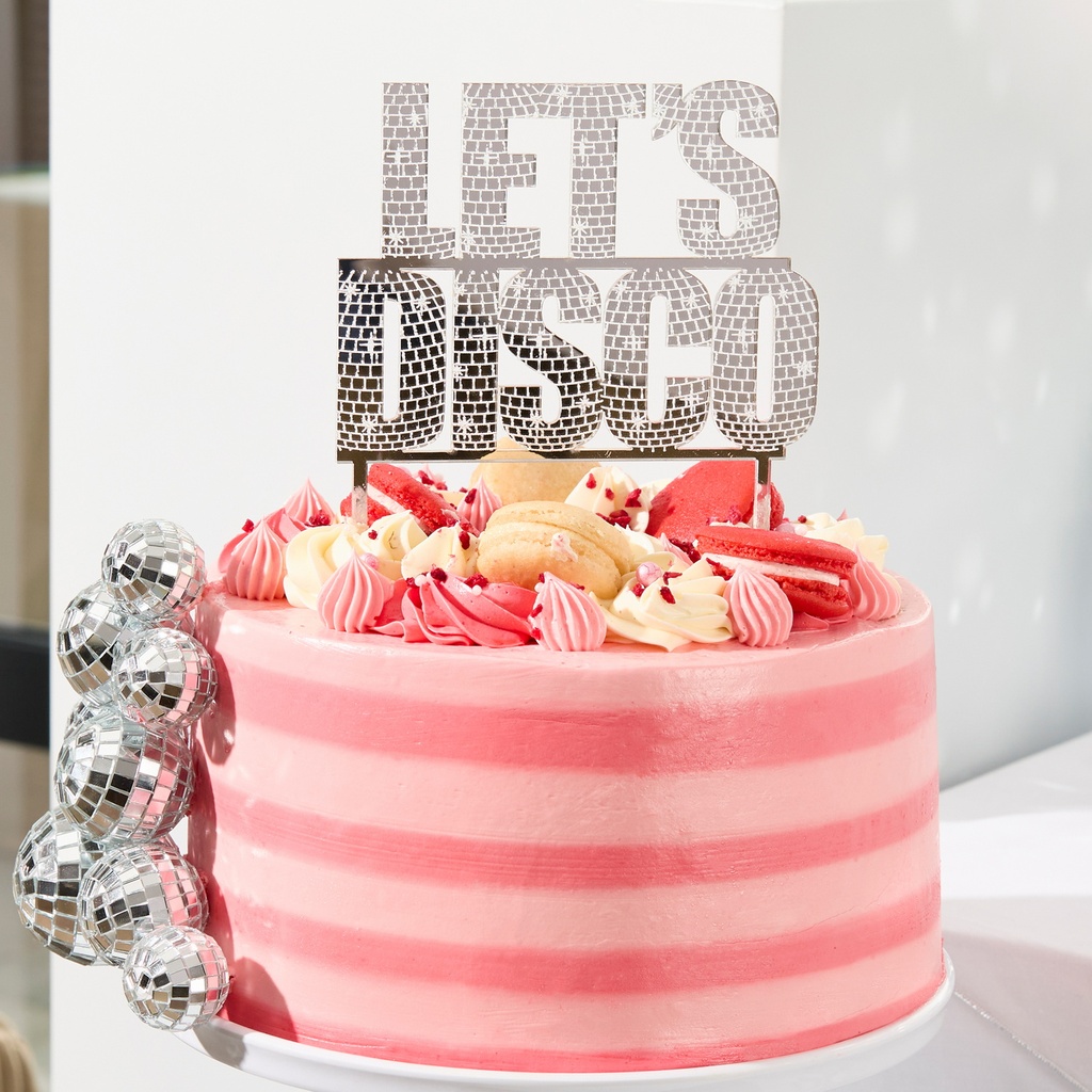 Silver Let's Disco Acrylic Cake Topper