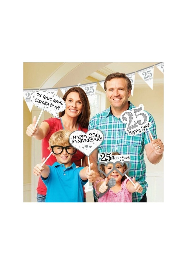 Photo Booth Kit Silver 25th Anniversary - 12pk