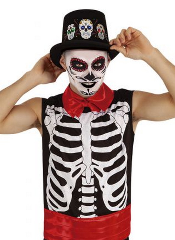 Halloween Top Hat Day Of The Dead With Light - Adult One Size